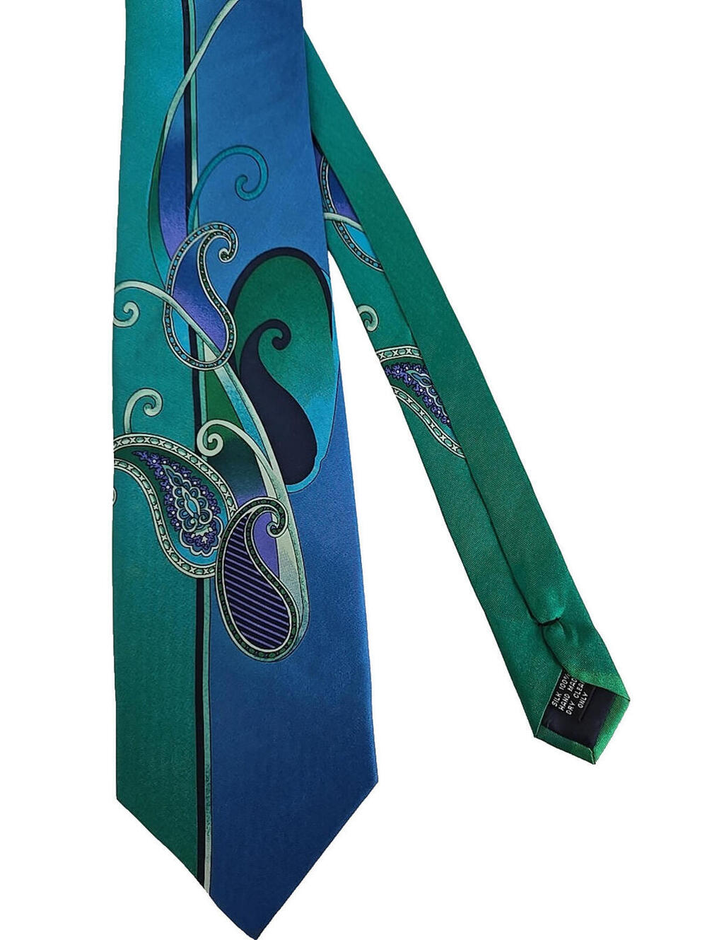 Vintage St. Loren 100% Silk Neck Tie Vibrant Blue Green Abstract Paisley Italy
